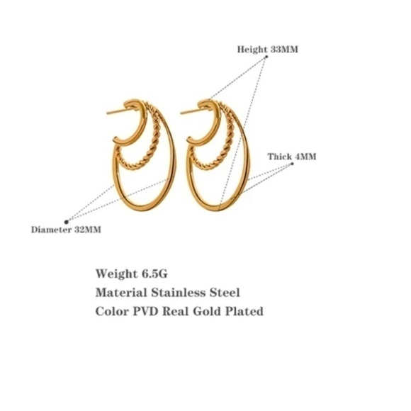 new 18k Gold Plated Textured Hoop Earrings - Picture 5 of 10